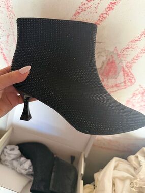 Black Embellished Pointed Toe Ankle Bootie